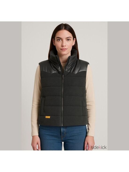 Simply Southern Jackets & Blazers - SIMPLY SOUTHERN Quilted Black Puffer Vest with Faux Leather Yoke